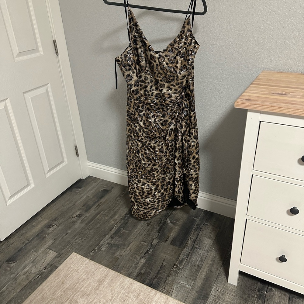 White House Black Market Asymmetrical Leopard Dress size 12